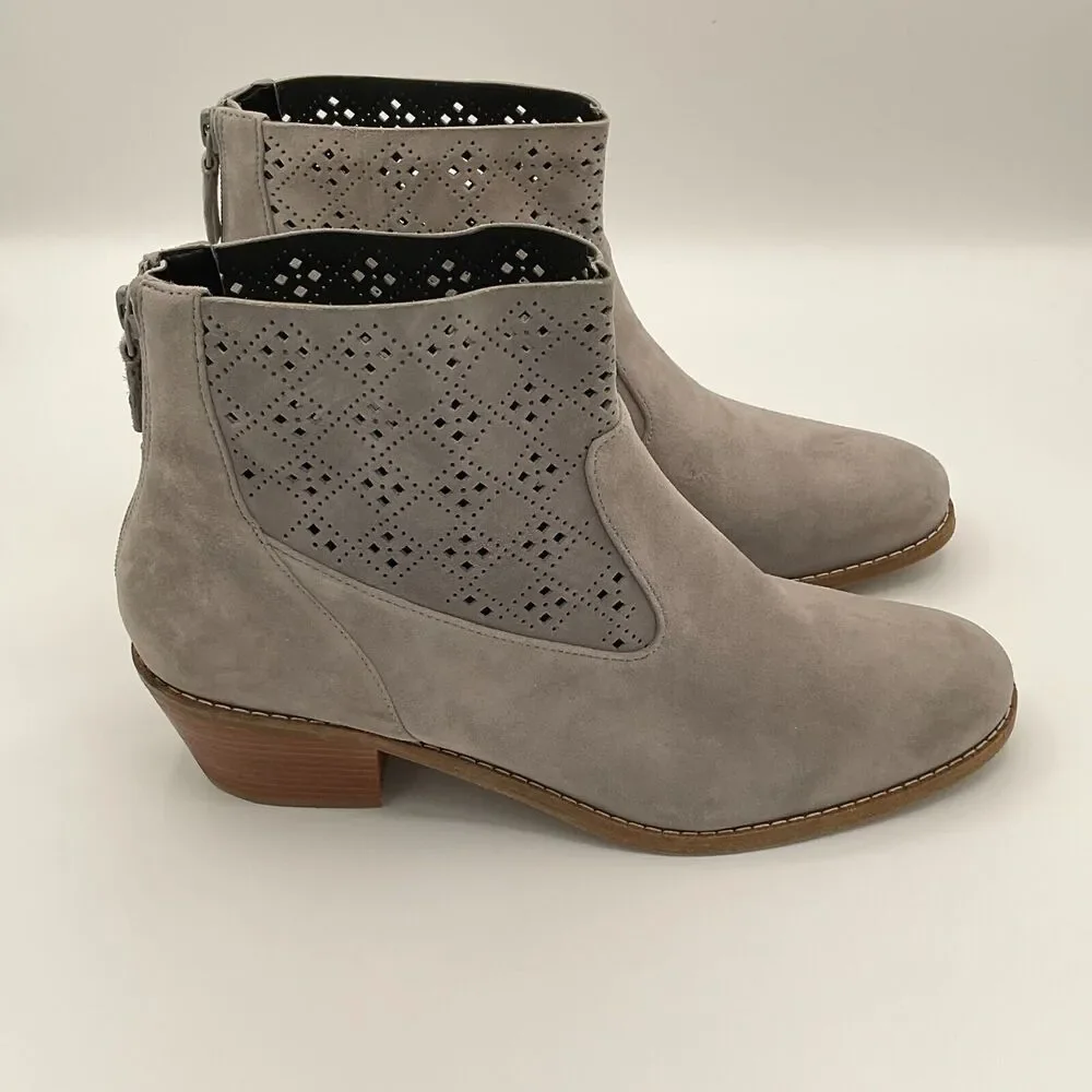 Cole Haan Jayne Lasercut Perforated Gray‎ Suede Bootie Size 10B Grand OS